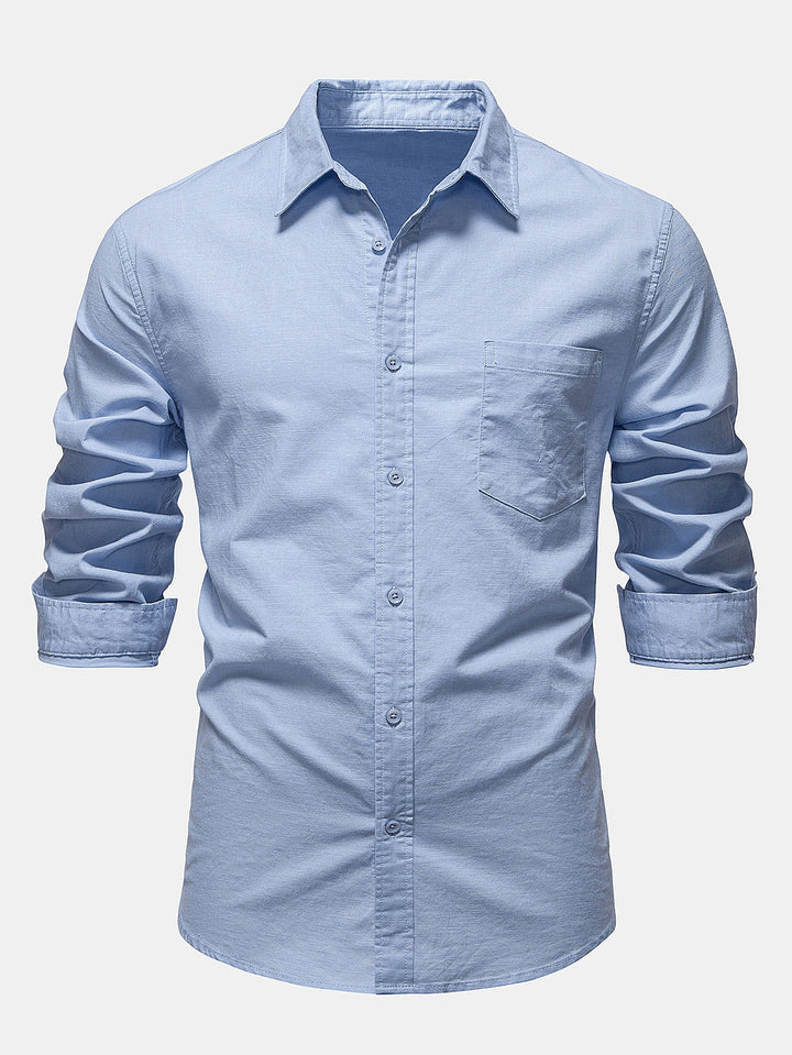 Long Sleeve Linen Cotton Blend Shirt With Pocket