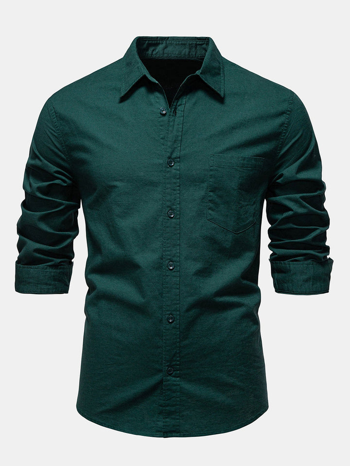 Long Sleeve Linen Cotton Blend Shirt With Pocket