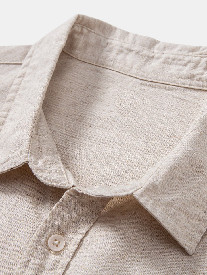 Long Sleeve Linen Cotton Blend Shirt With Pocket