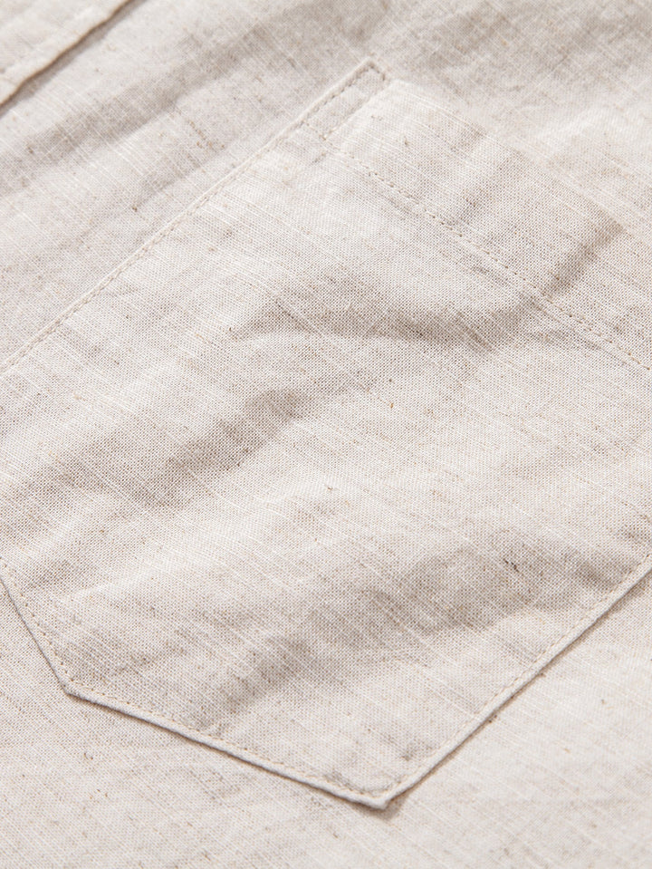 Long Sleeve Linen Cotton Blend Shirt With Pocket