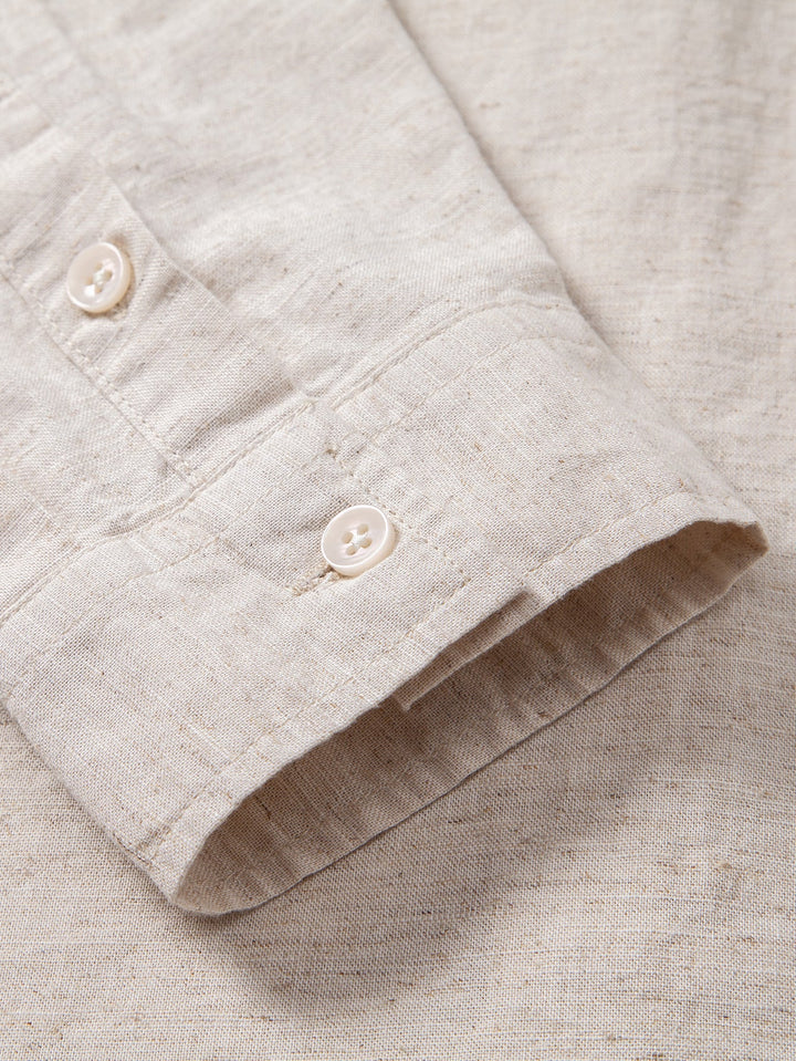 Long Sleeve Linen Cotton Blend Shirt With Pocket