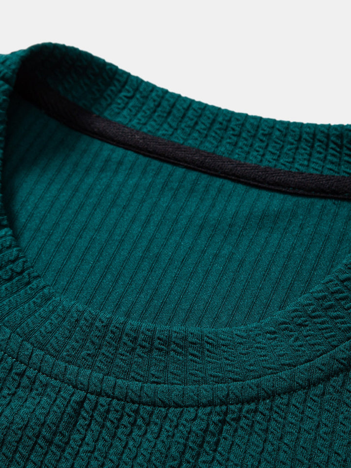 Ribbed Textured Crew Neck Sweatshirt