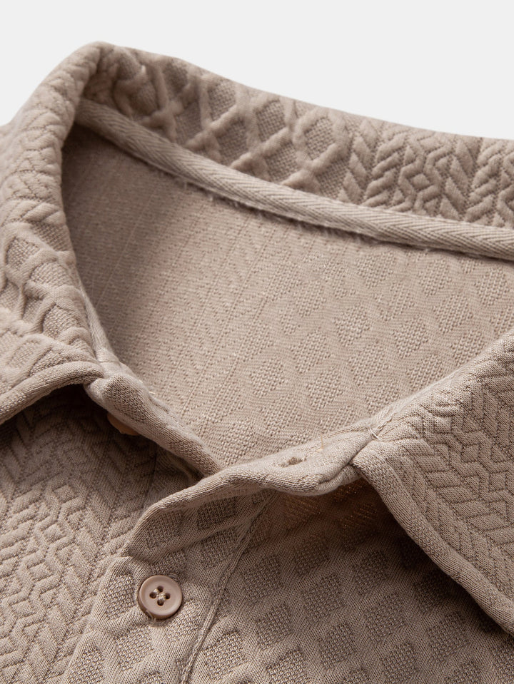 Long Sleeve Geometric Jacquard Polo Shirt