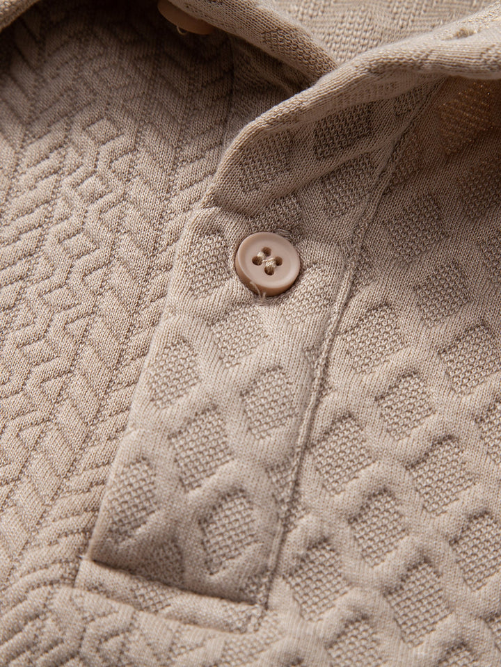 Long Sleeve Geometric Jacquard Polo Shirt