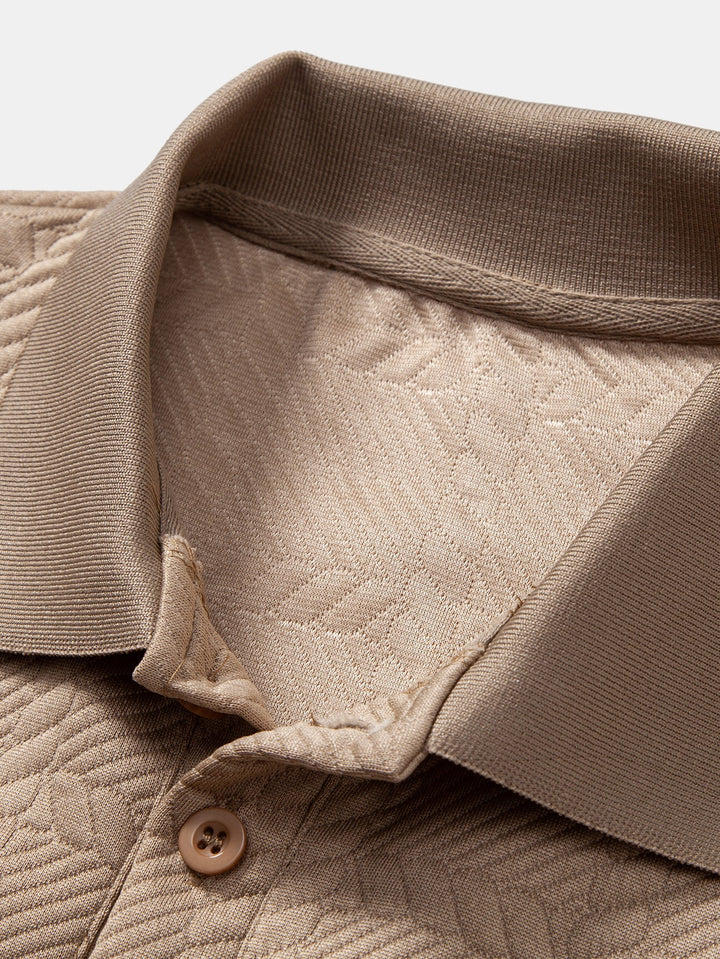 Long Sleeve Plaid Jacquard Polo Shirt