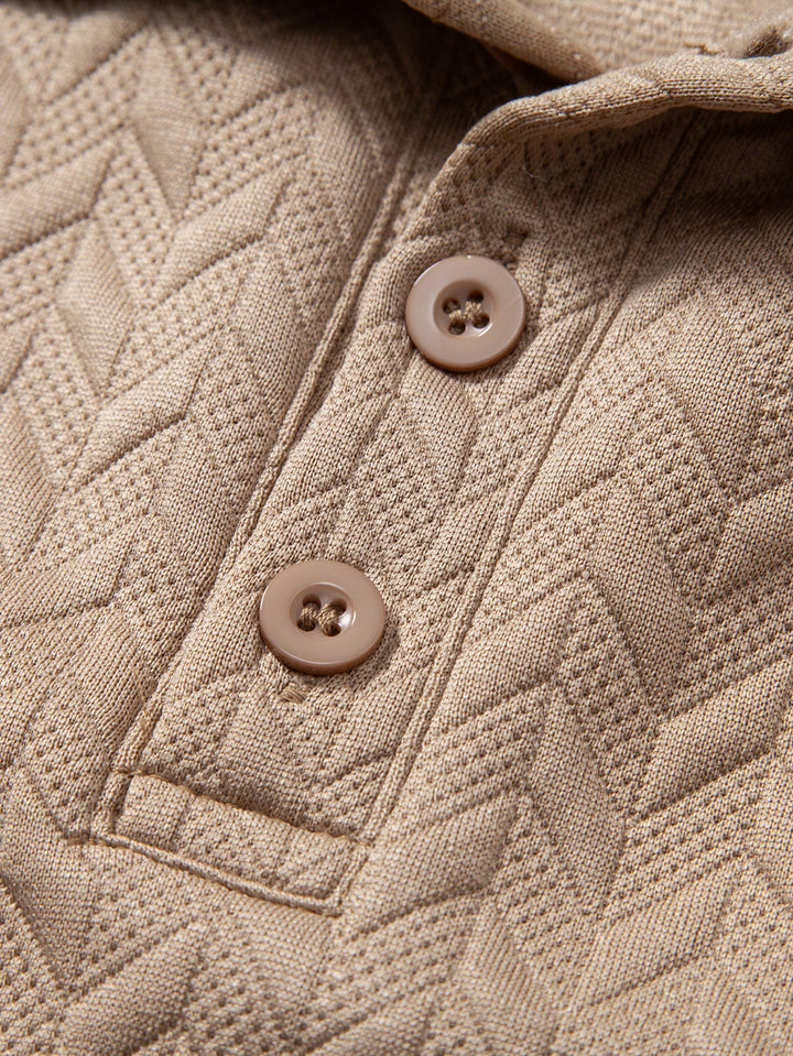 Long Sleeve Wave Jacquard Polo Shirt