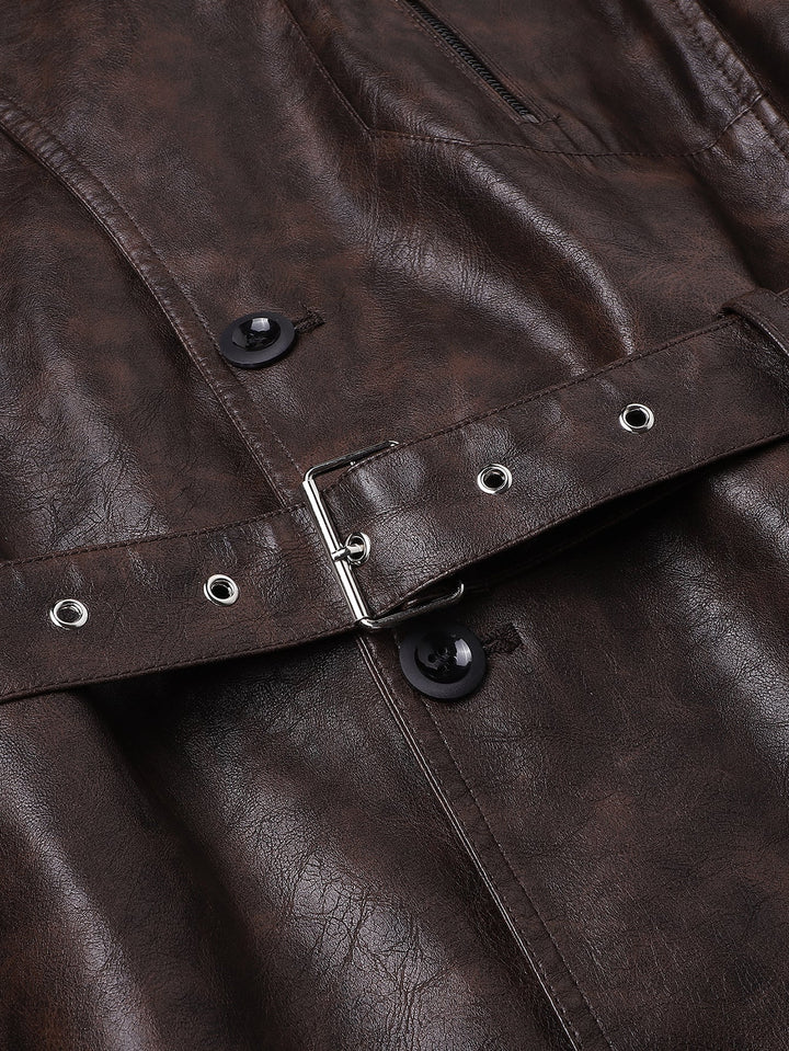 Long Line PU Leather Trench Coat
