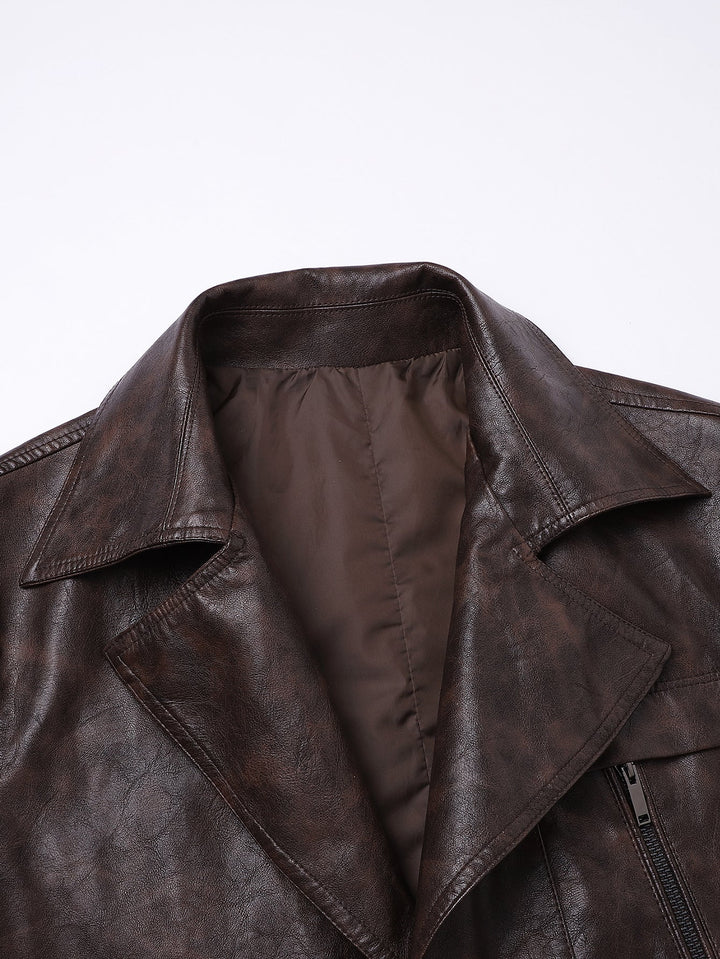 Long Line PU Leather Trench Coat
