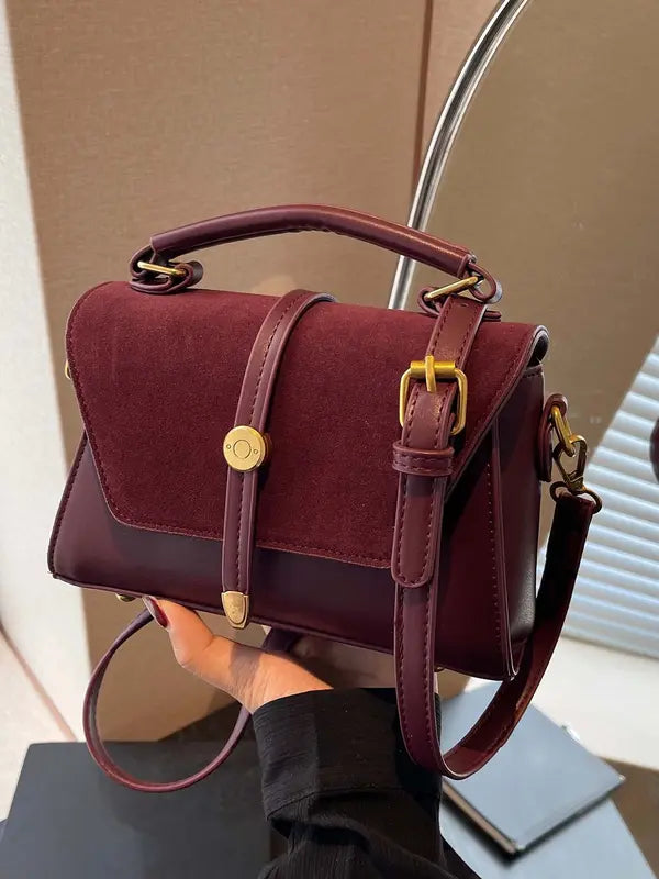 MARLYNN™ - Vintage-Style Small Square Shoulder Crossbody Bag with Contrast Stitching